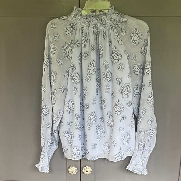Rebecca Taylor Light Blue Floral Blouse 10 - Picture 1 of 4